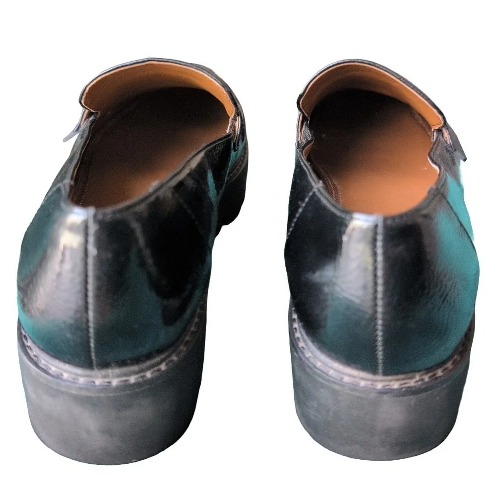 Black Patent Leather Platform Loafers Franco Sarto Brindy Women's 10 Chunky Y2K
